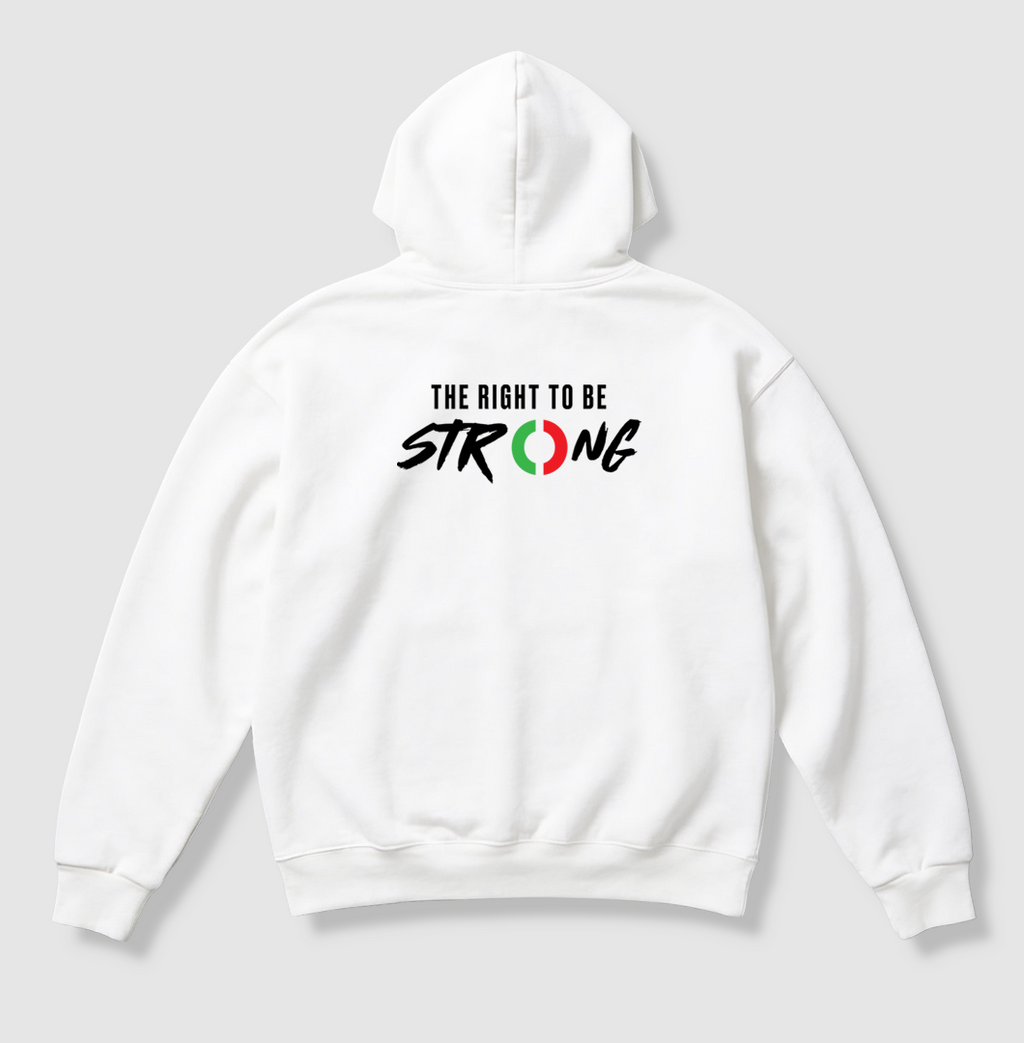 Swenka The Right To Be STRONG white heavyweight hoodie