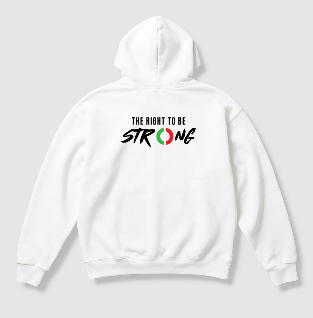 Swenka The Right To Be STRONG white heavyweight hoodie
