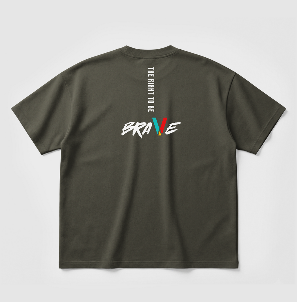Swenka The Right To Be BRAVE khaki oversized T-shirt