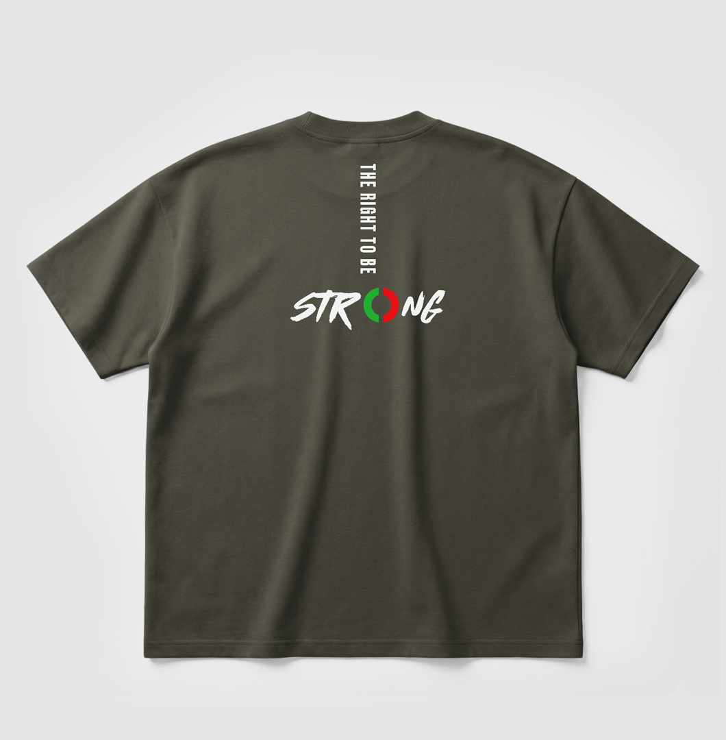 Swenka The Right To Be STRONG khaki oversized T-shirt