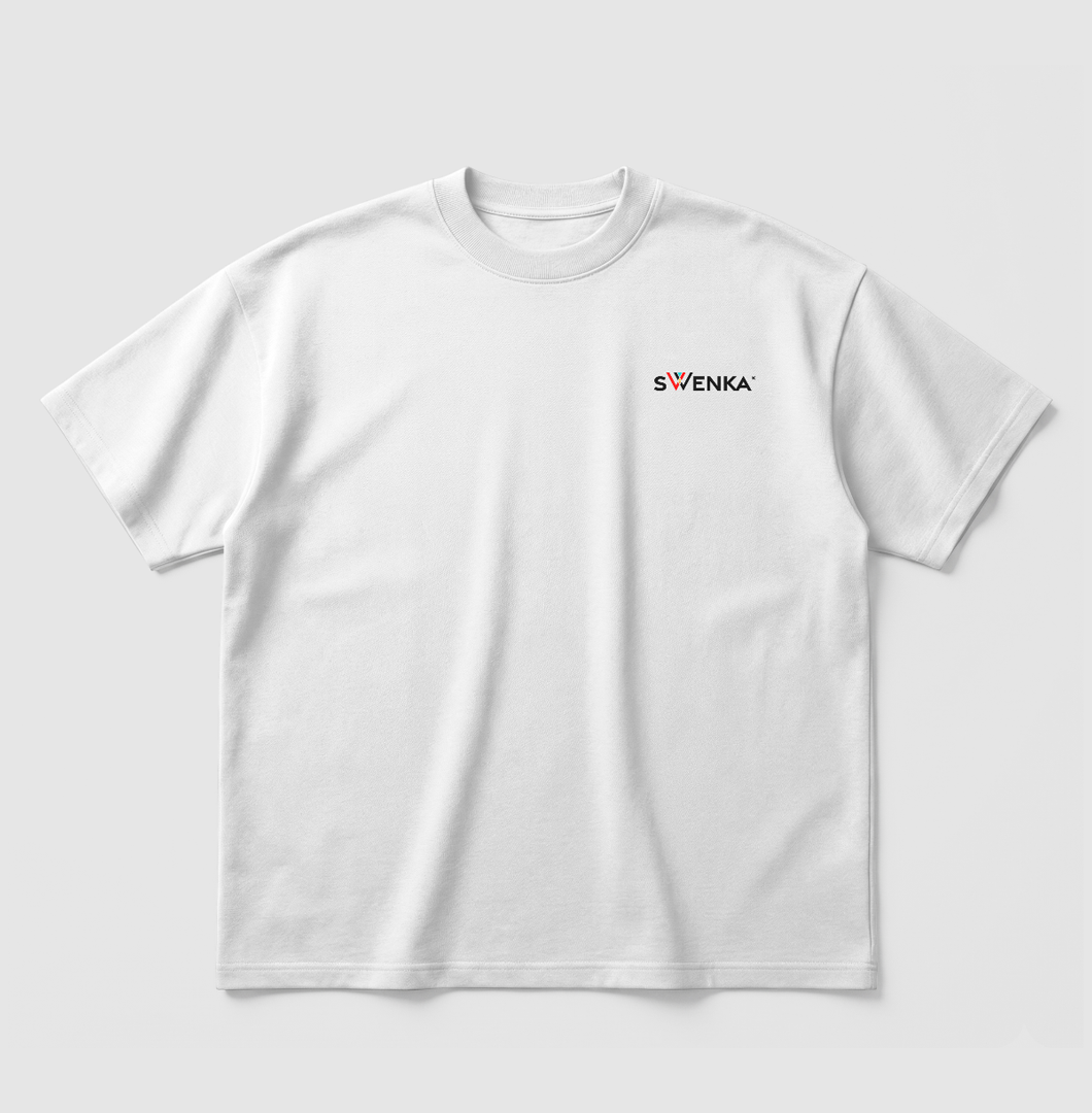 White t-shirt with Swenka logo on the chest 